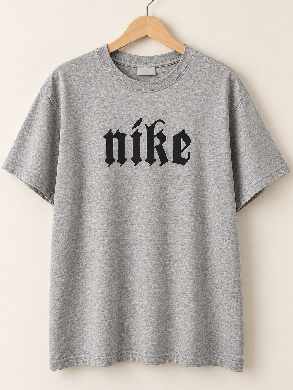 🇨🇦 Vintage Nike Gray Graphic T-Shirt Gothic Logo Gray Tag Made in Canada Size L
